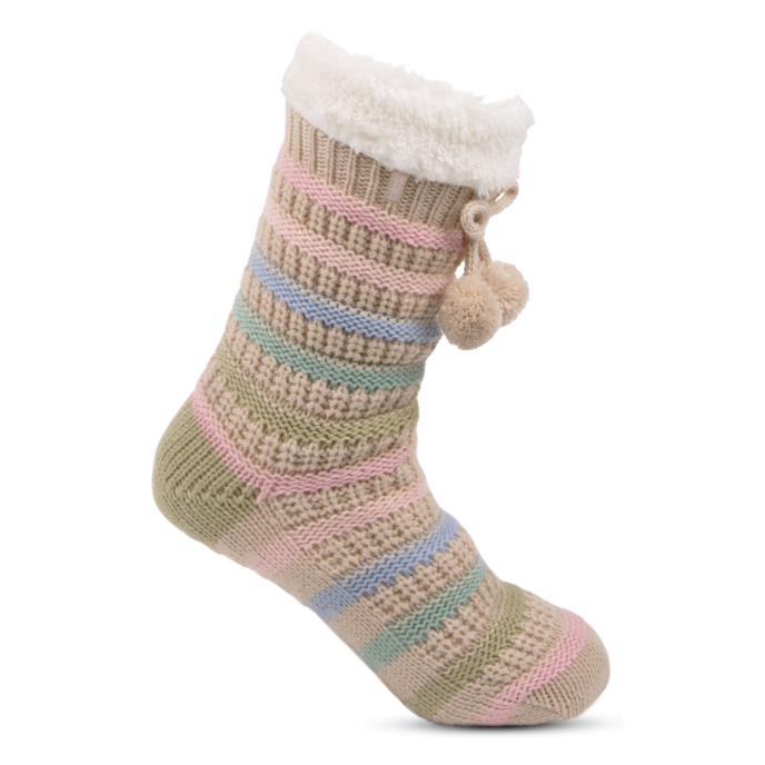 totes Ladies Textured Stripe Slipper Socks Cream Extra Image 3